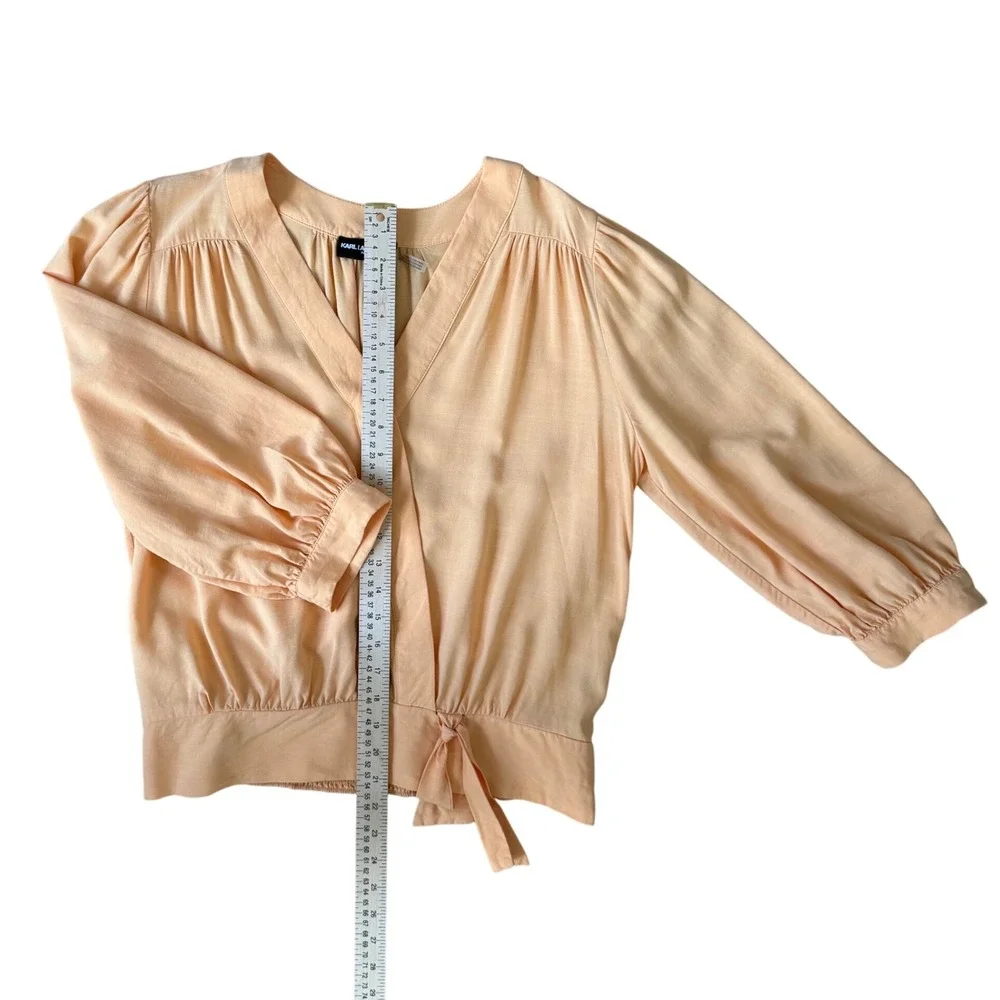 Karl Lagerfeld Paris Peach Wrap Blouse 3/4 Sleeve V-Neck Size M‎ Lyocell Blend